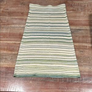 BCBGMaxAzria Green and Cream Striped Woven Silk Midi Skirt